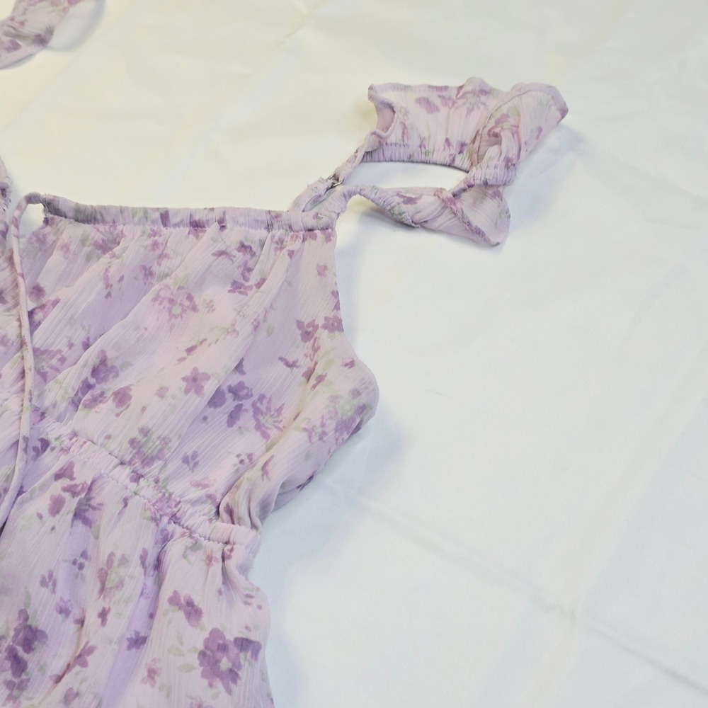 Hollister Womens Floral Babydoll Cami Top Size S Purple Ruffle Strap Chiffon H21 - Picture 11 of 16